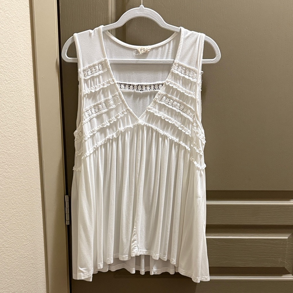 NWOT POL White Ruffled Tunic Tank Top